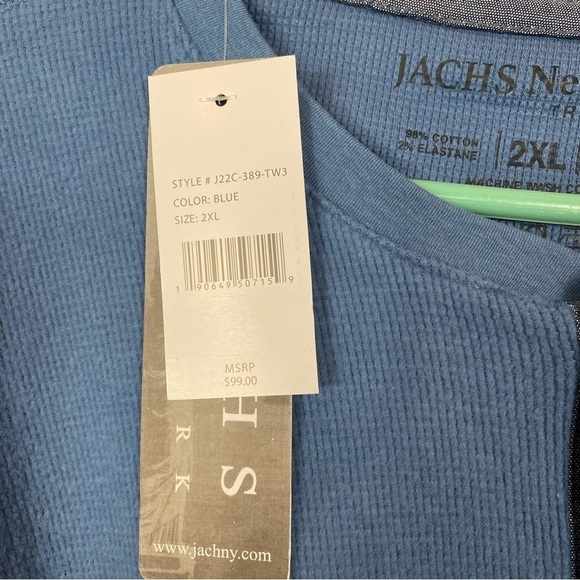 JACHS New York ribbed  half Button Long sleeve size 2Xl blue popover shirt - Picture 3 of 6